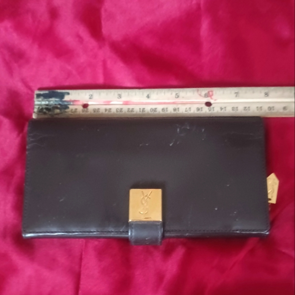 Yves Saint laurent Dark brown leather gold tone hardware long large ysl wallet - Picture 1 of 14